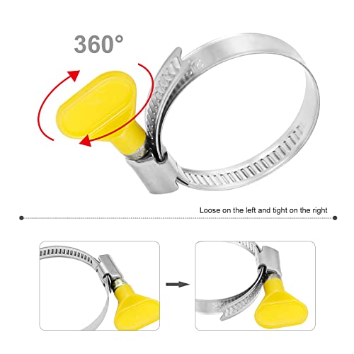 Image of 10-Pack Stainless Steel Hose Clamp 1.25 inch to 2 inch, Butterfly Thumb Screw Hose Clamps Yellow Key-Type Adjustable Clamps, 32-50 mm (1-1 /4 inch to 2 inch), 9mm Bandwidth for Plumbing Automotive