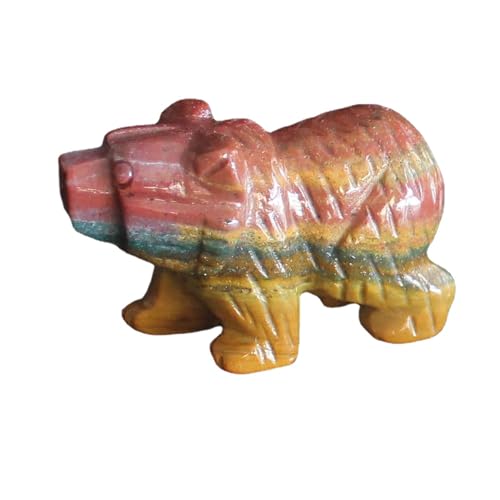 HLbshi Hand Carved Gemstone Crystal Bear Figurine Animal Statue Carving Office Home Decor 1.5'' (Indian Agate)