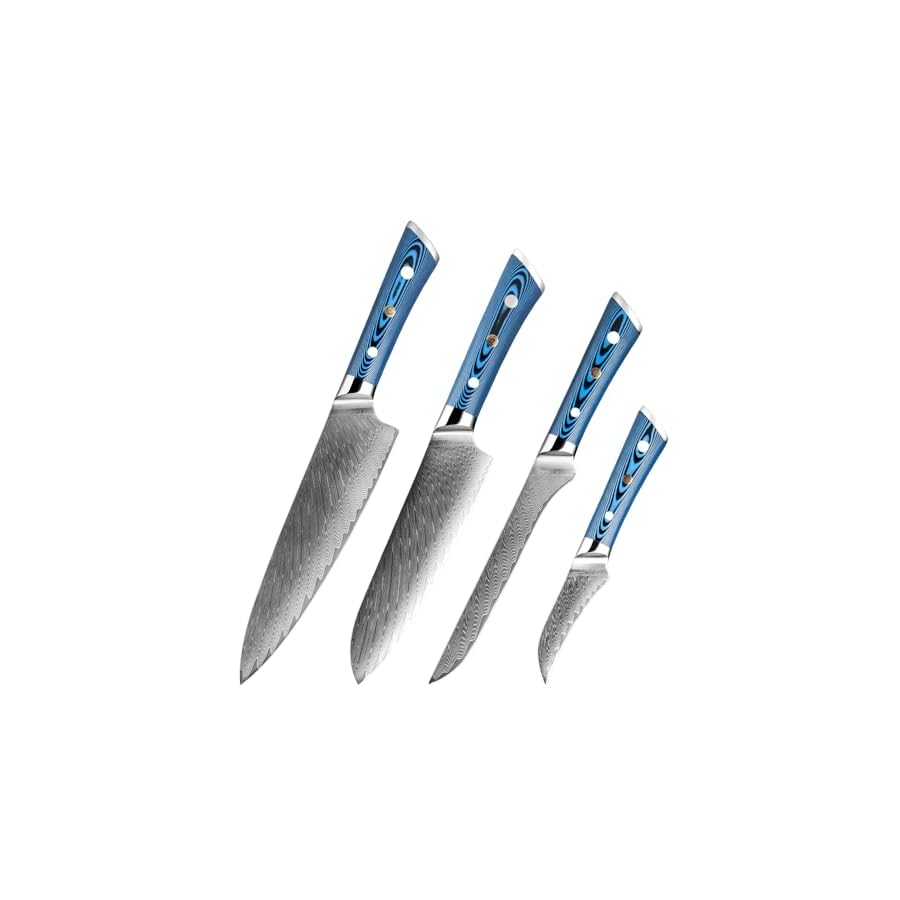 ARCOFF Knife Sets, 4 PCS Damascus Steel Knife Japanese Vg10 Super Steel Sharp Chef Knife Kitchen Slicing Santoku Paring Knives Boning Knife, ARCOFF9058