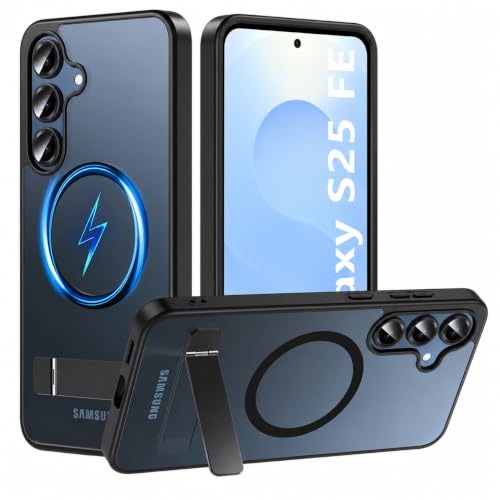 Image of Elzzi MagSafe Compatible Case for Samsung S25 FE Translucent Matte Bottom Kickstand Shockproof Slim Anti-Fingerprint Magnetic Hybrid Protective Cover