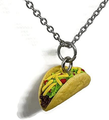 Taco Necklace for Party, 20" Cable Chain with Lobster Clasp, Fast Food Jewelry, Taco Lover Gifts for Women, Food Themed Gifts, Hypoallergenic for Sensitive Skin