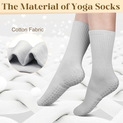Justay 6 Pairs Pilates Socks with Grips for Women Soft Non Slip Crew Cotton Athletic Workout Barre Hospital Yoga Socks3