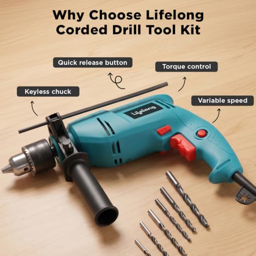 Image of Lifelong 550W Impact Hammer Drill Machine | Electric Drill Machine for Wall Drilling & Home Use | 23-Piece Tool Kit | 13mm Chuck | Variable Speed | Forward & Reverse | Full Copper Motor | Heavy Duty