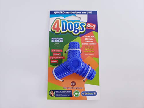 Mordedor Tridimensional 4 Dogs Nylon Azul PP para Cães, Azul