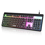 【Éclairage des couleurs brillantes】La plaque supérieure translucide et le rétroéclairage arc-en-ciel à 5 zones du clavier de jeu rendent le rétroéclairage plus éblouissant. La lueur arc-en-ciel présentée par l'ensemble du panneau présente des scénarios d'éclairage vifs, vous rendant plus immergée. Si nécessaire, vous pouvez également réduire la luminosité ou éteindre les lumières. En outre, il existe également un mode lumière respiratoire.