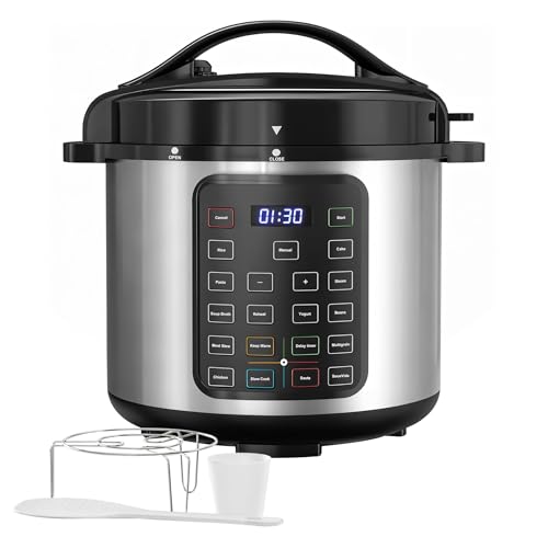Simple Deluxe 16-in-1 Electric Pressure Cooker, 8QT Stainless Steel & Non-Stick Multi Cooker for Slow Cook, Meat Stew, Cake, Porridge, Multigrain, Dishwasher Safe, Silver
