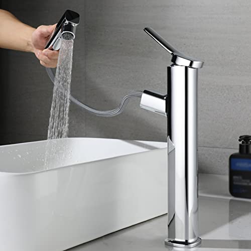 Robinet de lavabo extractible 3 modes anti-éclaboussures NBYGSC gris pour vasque haute
