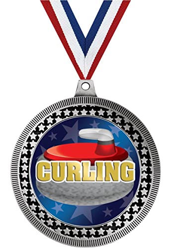 2.75" Curling Medal Awards, Silver Vega Curling Team Trophy Awards Includes Free Neck Ribbon 10 Pack