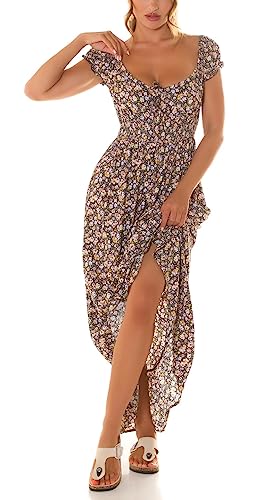 Koucla Tailliertes Schulterfreies Maxikleid mit Blumen Print S/M