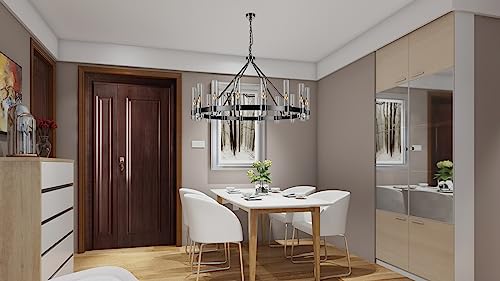 AEULYTIR Black Wagon Wheel Chandelier - Modern Farmhouse Elegance - Image 3