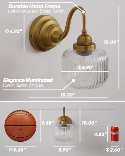 Image of Vintage Industrial Wall Sconce Lighting with Clear Striped Glass Shade, Hardwired Wall Vanity Light Fixture for Bathroom Kitchen Living Room Bedroom Hallway