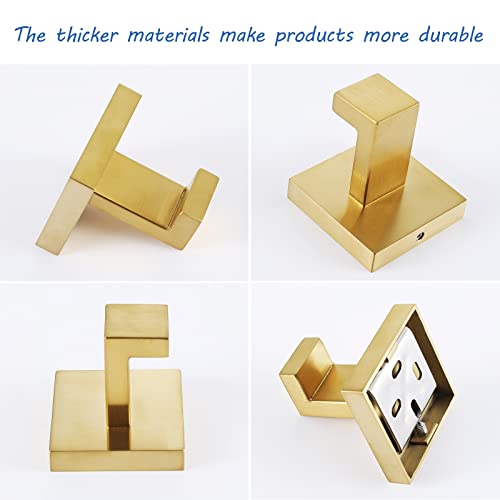 Durafe Gold Towel Hooks For Bathrooms-2 Pack Brushed Gold Robe Hooks Wall Mounted Stainless Steel Square Wall Hooks For Bedroom Kitchen Shower Restroom #TOP3