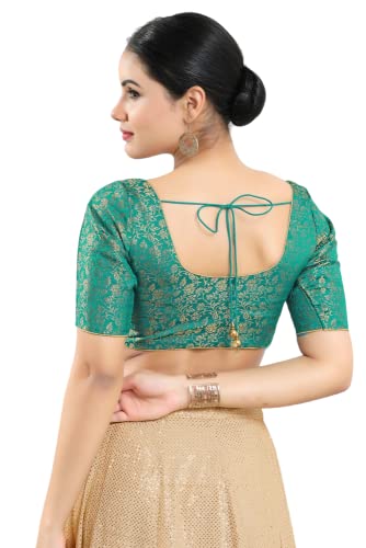 Image of Vamas Women's Brocade & Georgette Padded Self Design Half Sleeve Readymade Saree Blouse (X-1126.ELB)