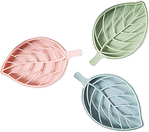 Norhogo 3 cajas de jabón creativas en forma de hoja, jabonera, jabonera, doble capa, jabonera, jabonera portátil con desagüe, recipiente para permanecer seco, adecuado para cocina, baño y cuarto de