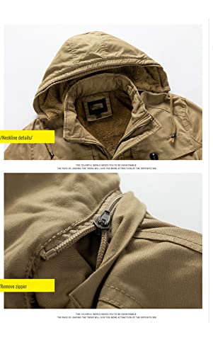Disimlarl Men's Winter Parka Fleece Thickened Warm Hooded Retro Solid Color Field Jacket2