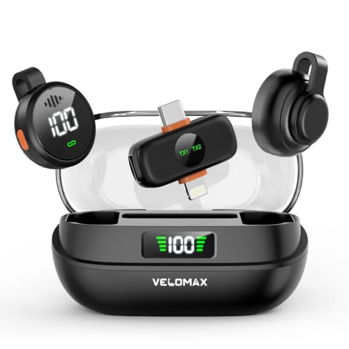 Image of VELOMAX Wireless Mic for YouTube, 2-in-1 Mic for YouTube Wireless for iPhone /Android, Dual Clip-On Magnetic Microphone with 100FT Range, Lightning & Type-C Receiver, YouTube, Vlog, Streaming