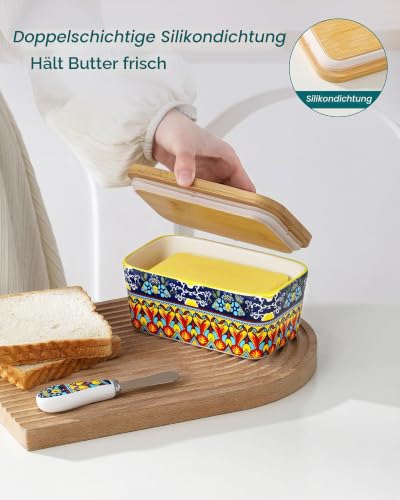 vancasso KRVI Butterdose, 480ml Keramik Butterdose mit Deckel und Messer, Butterdose Porzellan… – Ansicht 6