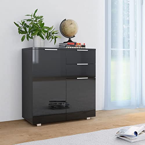 CKioict Buffetschrank modern Küchenschrank Vitrinenschrank Sideboard Hochglanz-Schwarz 71x35x80 cm Holzwerkstoff für Wohnzimmer & Schlafzimmer