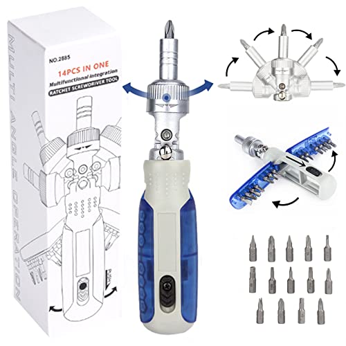 LIUZEYUAN Screwdriver, Screwdriver Set, 14 in 1 Ratchet and Adjustable Rotary Angle Screwdriver Set, Multi Bit Magnetic Screwdriver Professional Screwdriver Repair Tool Set for DIY, Home, Repair Work