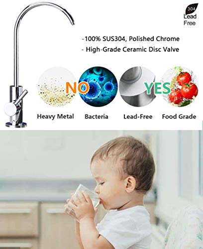 Image of ESOW Kitchen Drinking Water Faucet, 100% Stainless Steel, Swan Neck Tap Basin | Sink Faucet 360 Swivel | Table Top Pillar Cock | Tap Sink for Home, Bathroom & Office (Polished Chrome Finish)