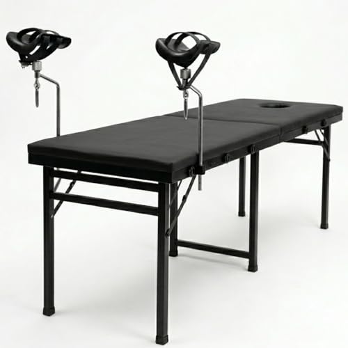 Sex Table with Leg Stirrups Heavy Duty Positioning Table with Reinforced Steel Frame Dual 360 Adjustable Stirrups and Anchor Points Folding Bondage Bench BDSM Table by Home in Bold