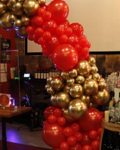 Image of Red and Gold Balloon Arch Kit, ADOINBY 140Pcs Gold Balloon Red Balloon Confetti Balloon 18 12 10 5 Inch Different Size Balloons for Valentine's Day Wedding Birthday Engagements Anniversary Decoration