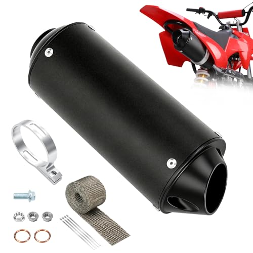 SHIQINHA 1.1 Inch Muffler Compatible with 125cc 110cc Chinese ATV 4 Wheeler Tao tao Coolster Apollo Universal 28mm Exhaust Silencer for Pit Dirt Bike CRF50 SSR Baja with Heat Shield Tape Parts