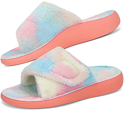 Dannto Femme Chaussons Pantoufles Bout Ouvert Sandales Accueil Chaussons Claquette Slipprers Plat Semelles Caoutchouc Anti-dérapant pour Intérieur et Extérieu(Coloré,40) Cover