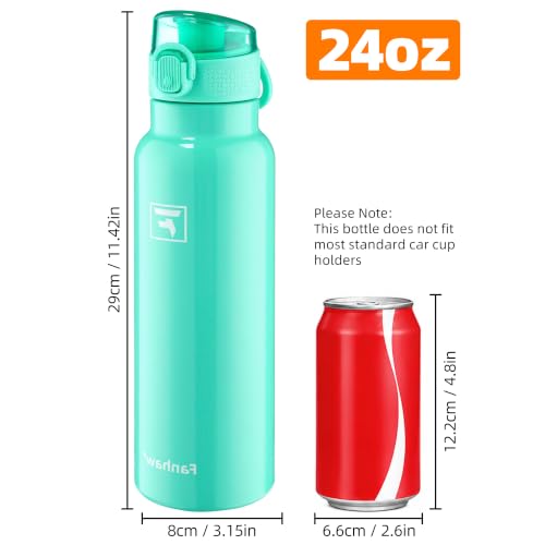 Image of Fanhaw 24 oz Insulated Water Bottle with Soft Silicone Spout Lid, Leakproof Stainless Steel Vacuum Bottle for School, Sports& Daily Use, Kids, Teens& Adults, Back to School Essentials (Bianchi Green)