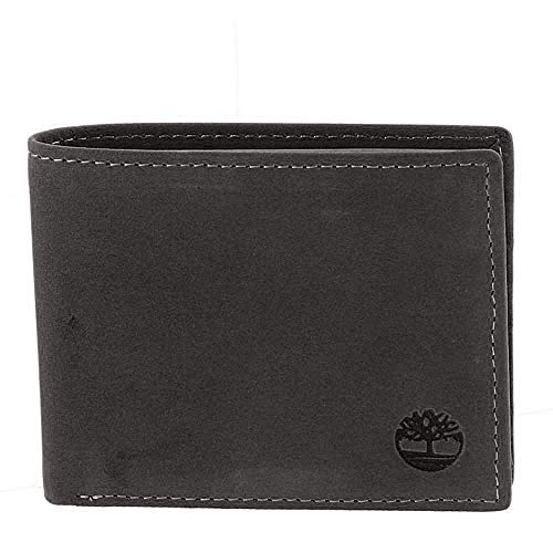 Timberland Men's Leather Wallet with Attached Flip Pocket, Black Hunter, One Size