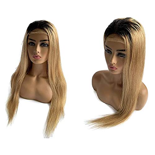 Miniatura 2 de 24 pulgadas de largo, peluca de encaje frontal, rubio miel, cabello humano real, liso, 150 % de densidad, cabello brasileño virgen, pelucas de