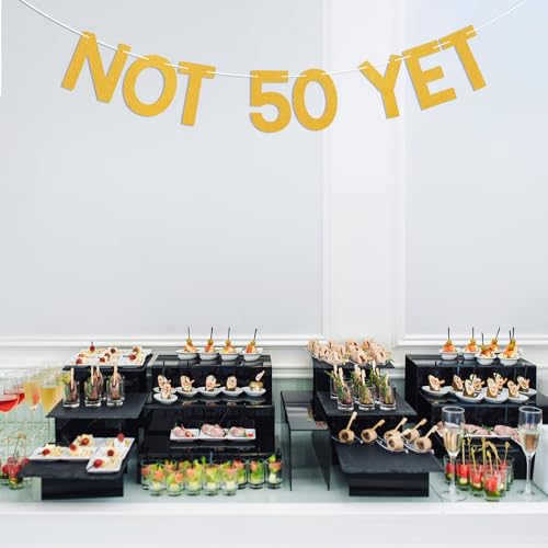 Image of Not 50 Yet Banner - Last Year in My 40s Banner, Happy 49th Birthday Sign, Cheers to 49 Years, Funny 49th Birthday Party Decorations Gold Glitter
