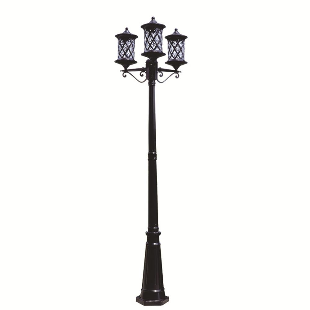 GTHTUHFD 3-Lights High Pole Lamp European Post Lighting, Water Ripple Glass Shade Street Light For Garden Patio Pathway Driveway,Black-H:84.7