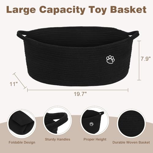 Image of Optish Dog Toy Basket, 30L Toy Box and Bin for Dog Cat Storage, 19.7 inch X 11 inch X 7.9 inch Large Woven Rope Basket for Blankets, Living Room, Bedroom, Black