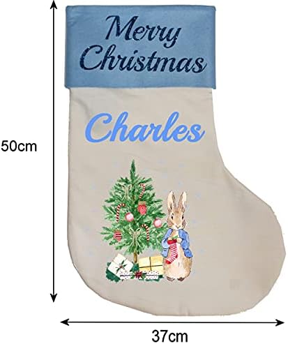 GPG Ltd Boys Blue Personalised Peter Rabbits Sublimation Printed Christmas Stocking Handmade in the UK - Large Size 50cm Tall (Name Only)