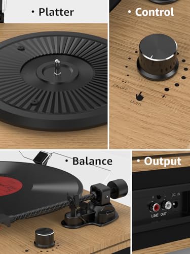 Image of Vinyl Record Player Bluetooth Turntable with Built in Speakers High Fidelity Belt Drive 2-Speed Turntables with Magnetic Cartridge AT-3600L Record Players with Light Strip, Support RCA Output, Walnut