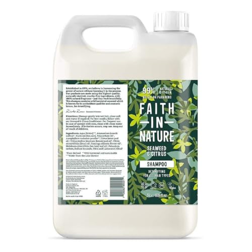 Faith in Nature Natürliches Seetang & Zitrus Shampoo, Entgiftend, Vegan & Ohne Tierversuche, Frei von Parabenen und SLS, für Alle Haartypen, 5 L Nachfüllpackung