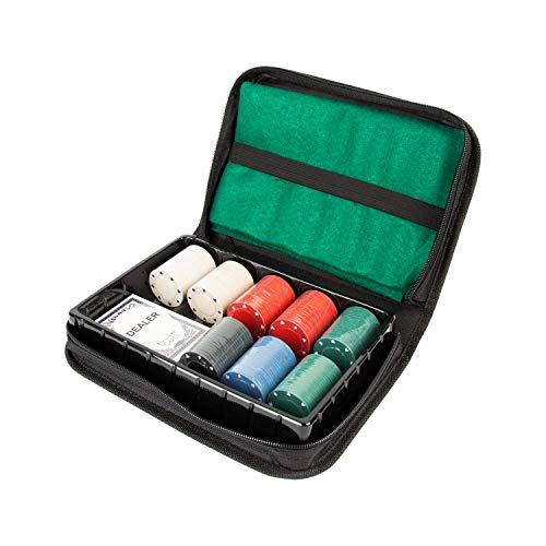 Global Gizmos Poker Travel Set 45409 Texas Hold'em póquer de Viaje | Chips/Cards/Esterilla de Juego | Estuche de Transporte | Game Night (Benross Marketing