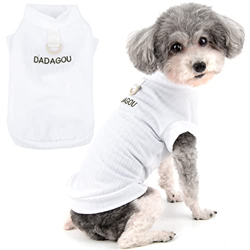 Zunea Hundeshirts mit D-Ring für Kleine Hunde Mädchen Jungen Sommer Welpen T-Shirt Weich Atmungsaktiv Tank-Top ärmellos Coole Kleidung Einfarbig Basic-Shirt Haustierbekleidung für Chihuahua Weiß S