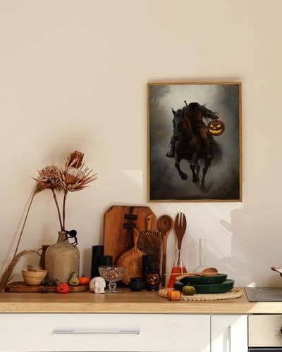 Image of ARPEOTCY Vintage Framed Canvas Wall Art, 12x16inch, Gothic Headless Horseman Wall Decor, Dark Academia Art Prints Home Decorations, Dark Moody Paintings for Living Room Bedroom Office Decor