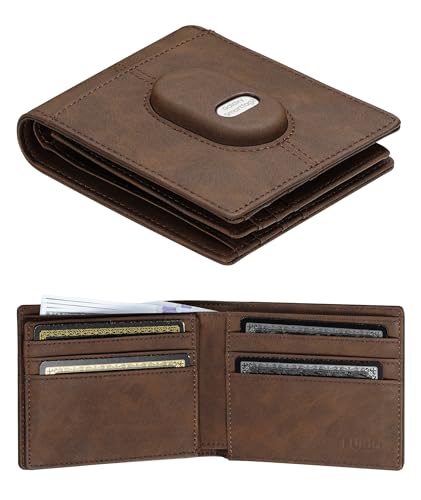 Leather Wallet for Samsung Galaxy SmartTag2: Wallet for Men Slim Minimalist Compatible with Samsung Tracker Tag - RFID Blocking Bifold Wallet with ID Window