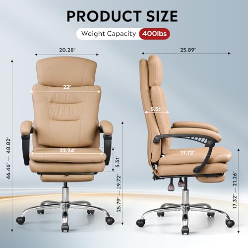 Image of DEVAISE Executive Leather Home Office Chair with Footrest, High Back and Heavy Duty, Comfortable Big and Tall Ergonomic Desk Chair with Lumbar Support, Comfy Reclining, SGS Class 4 Gas Lift, Brown