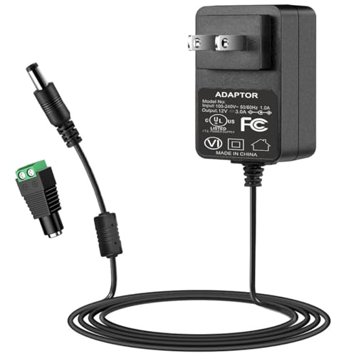UL Listed 12V 3A Power Adapter, 100-240V AC to DC 12V 36W Power Supply with Barrel Connector 5.5x2.1mm, 12 Volt Wall Wart Adapter, Switching Transformer AC/DC Power Converter