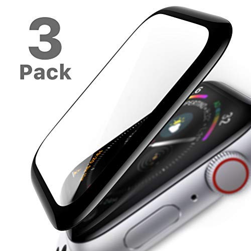 SLEO Screen Protector for New Apple Watch Series 4/5 44mm Screen Protector [3 Pack], Premium Surface Hardness Full Coverage Tempered Glass Screen Protector - Black