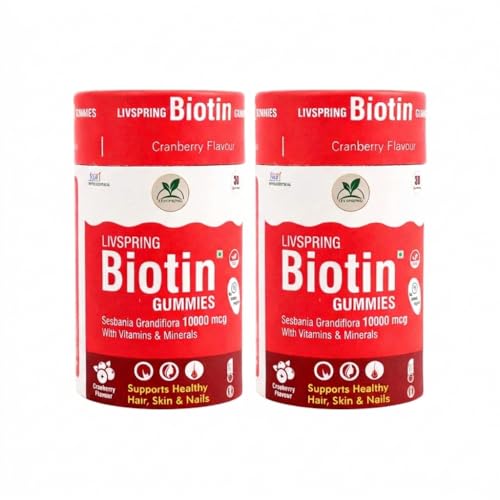 LivSpring Biotin Hair Gummies For Hair Growth | Vitamin A, B12 & Zinc| Stronger Nails | Vegan Supplement for Men & Women (Pack of 2)