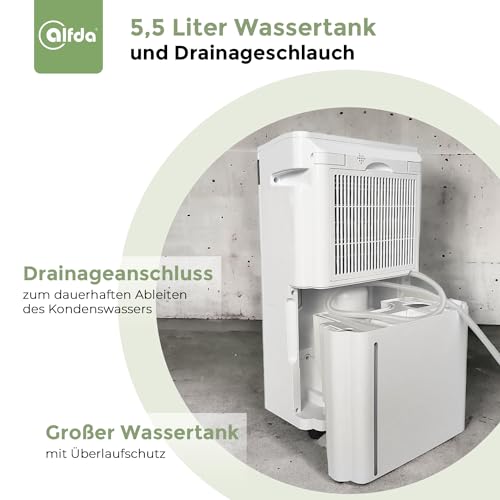 alfda AEF2000W Luftentfeuchter elektrisch mit App-Steuerung - 20 Liter/Tag, Raumentfeuchter bis 40 m², Automatikprogramm, Swing-Funktion, Wäschemodus, 5,5 L Wassertank, Entfeuchter mit Ablaufschlauch – Bild 8