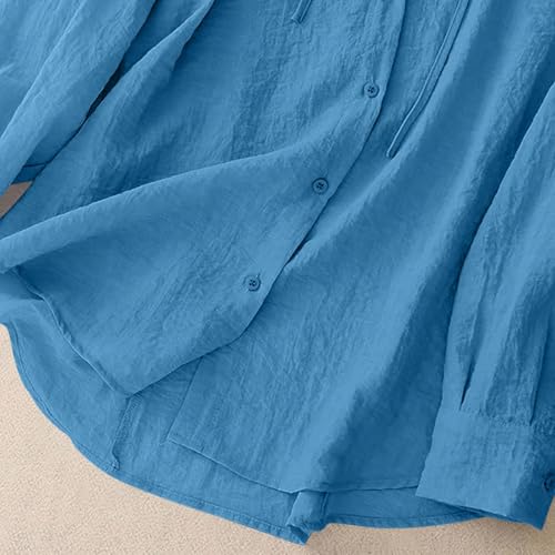 Women's Cotton Linen Sun Protection Shirts Hoodie Long Sleeve Button Down Cardigan Lightweight Summer Cover Up Tops4