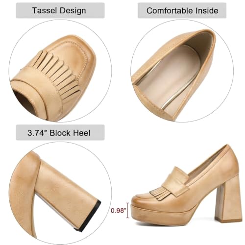 Image of Alsoloveu Women's Heeled Loafers Platform Chunky High Heel Dress Loafers