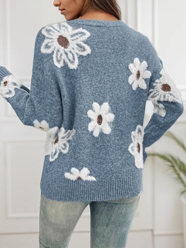 Women's Cardigans Casual Long Sleeve V-Neck Button Down Floral Sweaters Open Front Knit Outerwear4