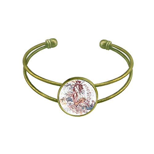 DIYthinker Geisha Kimono Fan Japón Ondas Brazalete Retro Open Cuff Jewelry, Metal Cuero